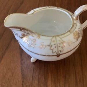 Vintage Creamer /Gravy Boat Gold Flowers Footed